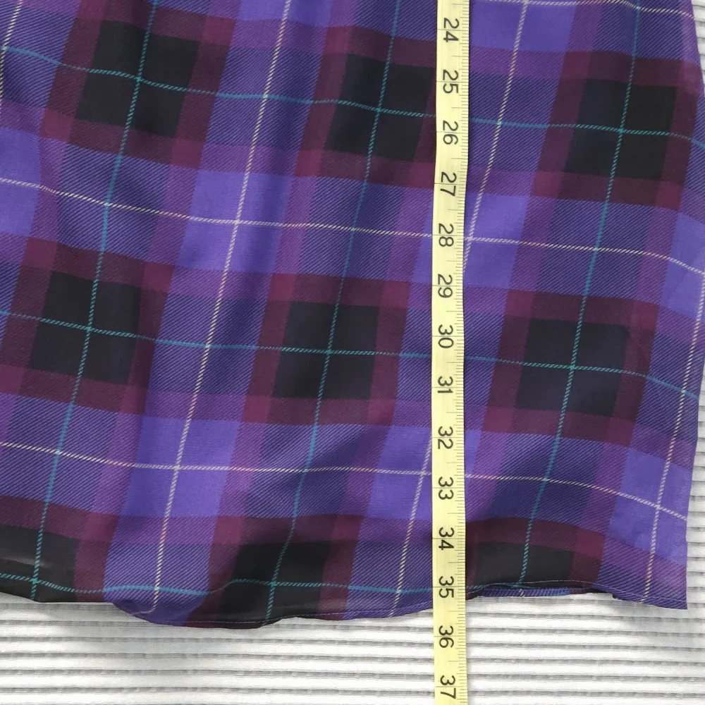 Ann Taylor Purple Plaid Tartan Chiffon Mini Dress XXSP Dark Academia Cottagecore - Picture 7 of 8